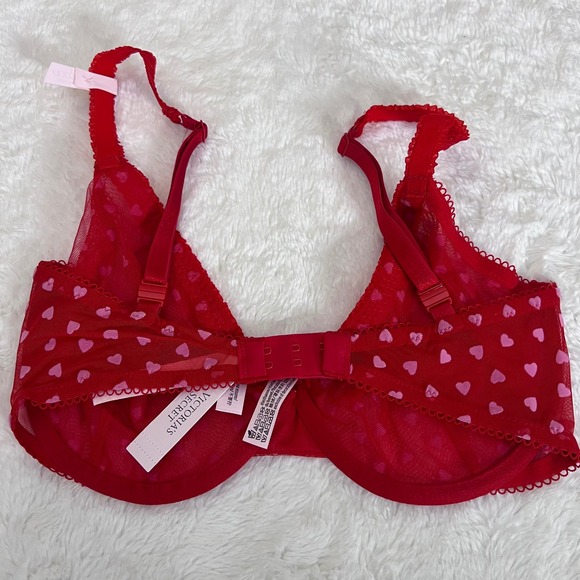 Victorias Secret Women's Tease Hearts Unlined Demi Bra Red Pink 32DDD NWT - Picture 7 of 12